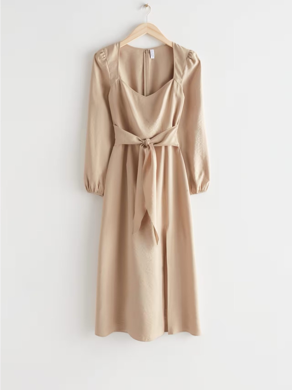 & Other Stories Beige Sweetheart Neck Midi Dress Size 12